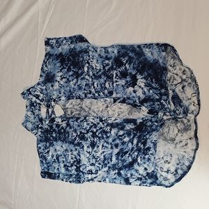 Girls Blue Tie-dye Button Down T-Shirt